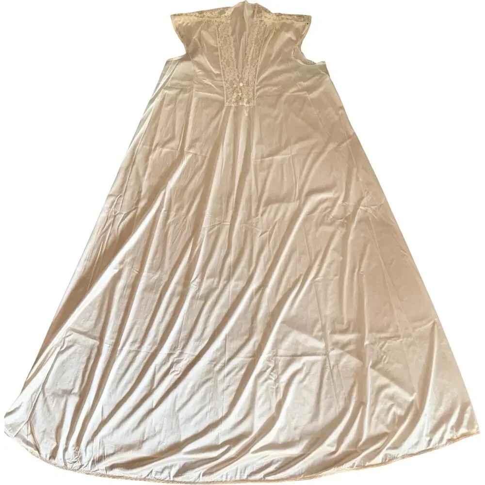 Vintage Val Mode Cream Nylon Peignoir Set Lace Nightgown & Robe Medium 1970s - Picture 10 of 12